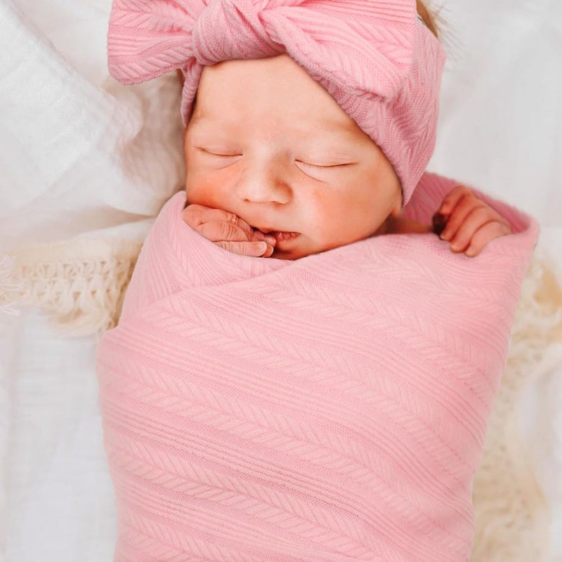 DRESHOW BQUBO Newborn Receiving Blanket Toddler Warm for Girls with Bow Hat and Bow Headband Shower Gift - Image 5
